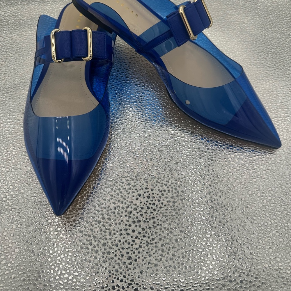 Chic Blue Mules with Gold Buckle - Picture 3 of 8